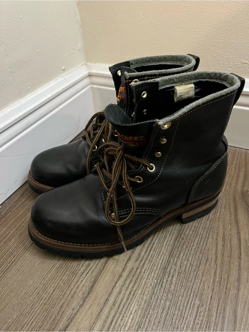 Vtg 90s Sketchers Black Leather Lace-Up Work Boots 10